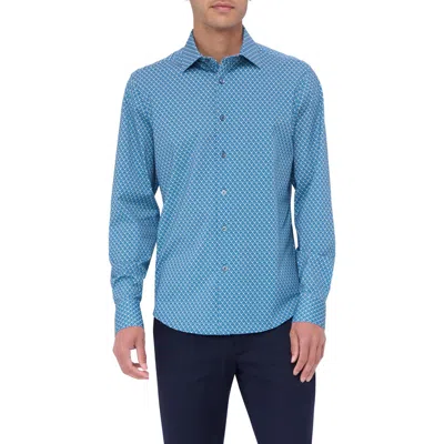 Bugatchi James Ooohcotton® Diamond Check Button-up Shirt In Teal