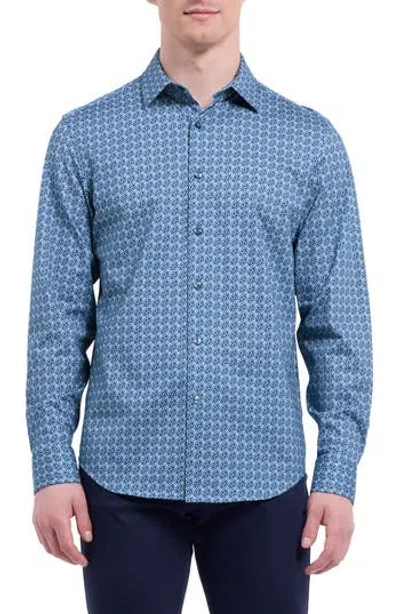 Bugatchi James Ooohcotton® Floral Tile Print Button-up Shirt In Blue