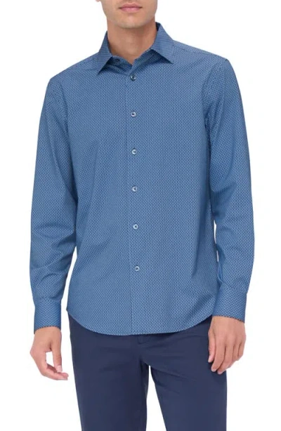 Bugatchi James Ooohcotton® Geo Print Button-up Shirt In Air Blue