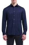 Bugatchi James Ooohcotton® Geo Print Button-up Shirt In Blue