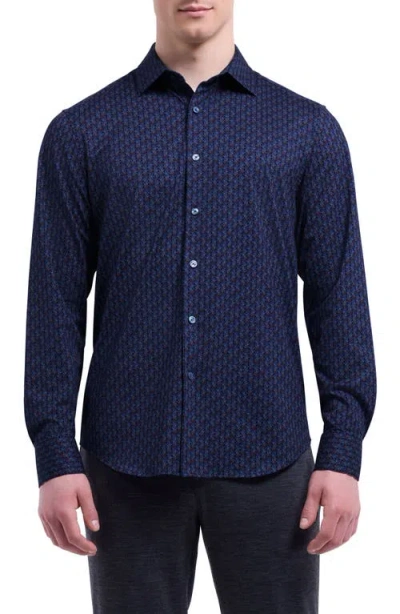 Bugatchi James Ooohcotton® Geo Print Button-up Shirt In Blue