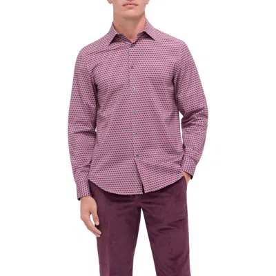 Bugatchi James Ooohcotton® Geo Print Button-up Shirt In Ruby