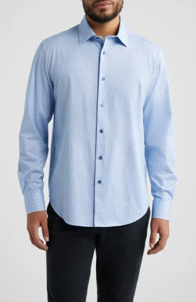 Bugatchi James Ooohcotton® Geo Print Button-up Shirt In Blue