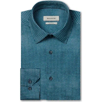 Bugatchi James Ooohcotton® Geo Print Button-up Shirt In Blue