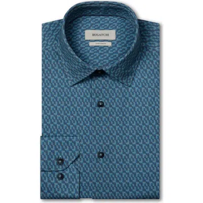 Bugatchi James Ooohcotton® Geo Print Button-up Shirt In Blue