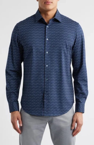 Bugatchi James Ooohcotton® Golf Print Button-up Shirt In Navy