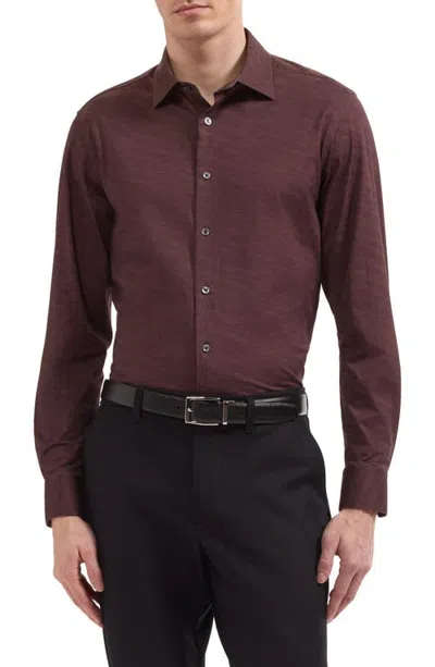 Bugatchi James Ooohcotton® Herringbone Print Button-up Shirt In Burgundy