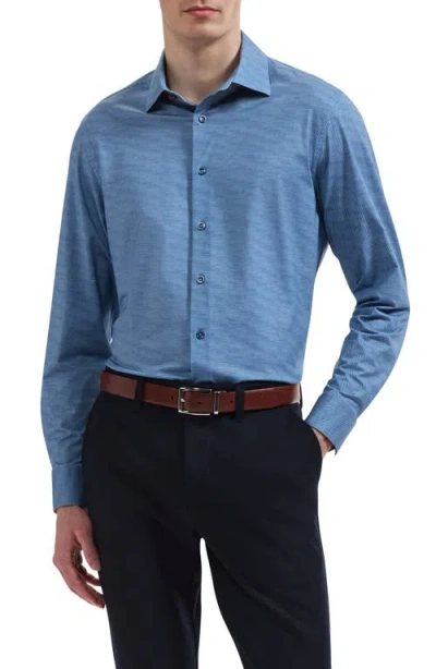 Bugatchi James Ooohcotton® Herringbone Print Button-up Shirt In Blue