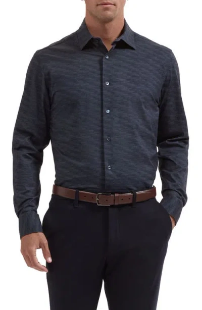 Bugatchi James Ooohcotton® Herringbone Print Button-up Shirt In Blue