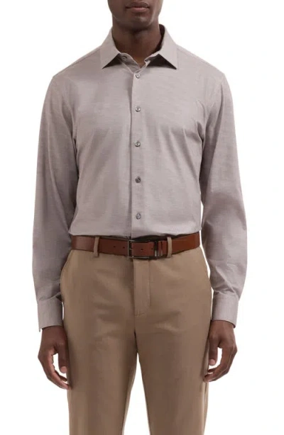 Bugatchi James Ooohcotton® Herringbone Print Button-up Shirt In Taupe