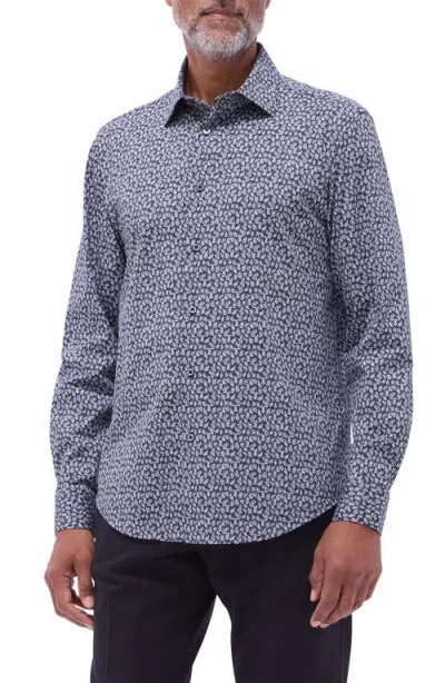 Bugatchi James Ooohcotton® Leaf Print Button-up Shirt In Black