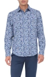 Bugatchi James Ooohcotton® Leaf Print Button-up Shirt In Night Blue