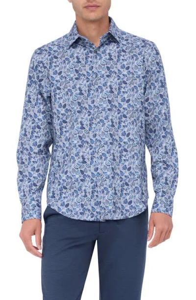 Bugatchi James Ooohcotton® Leaf Print Button-up Shirt In Night Blue