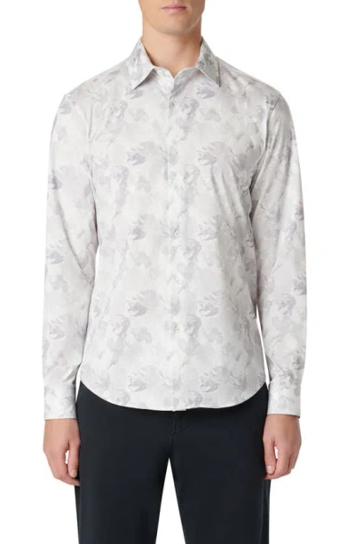 Bugatchi James Ooohcotton® Leaf Print Button-up Shirt In Platinum