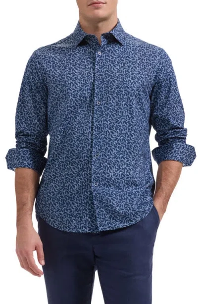 Bugatchi James Ooohcotton® Leaf Print Button-up Shirt In Blue