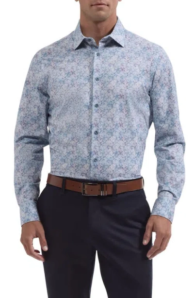 Bugatchi James Ooohcotton® Leaf Print Button-up Shirt In Blue