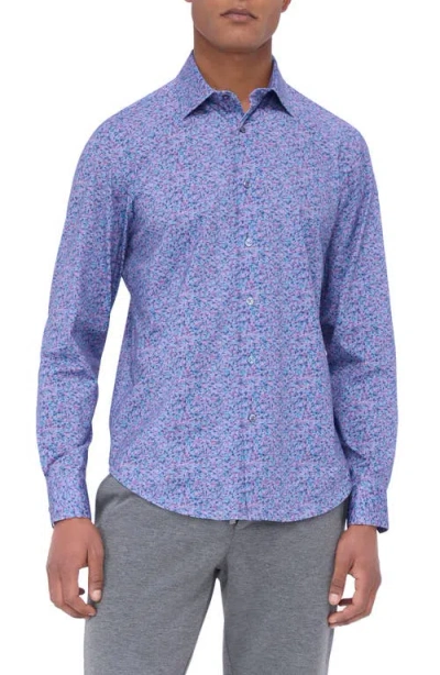 Bugatchi James Ooohcotton® Leaf Print Button-up Shirt In Purple