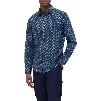 Bugatchi James Ooohcotton® Moon Print Button-up Shirt In Navy