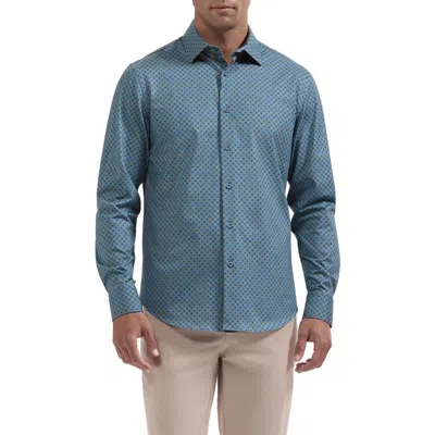 Bugatchi James Ooohcotton Print Long Sleeve Performance Button Up Shirt In Blue