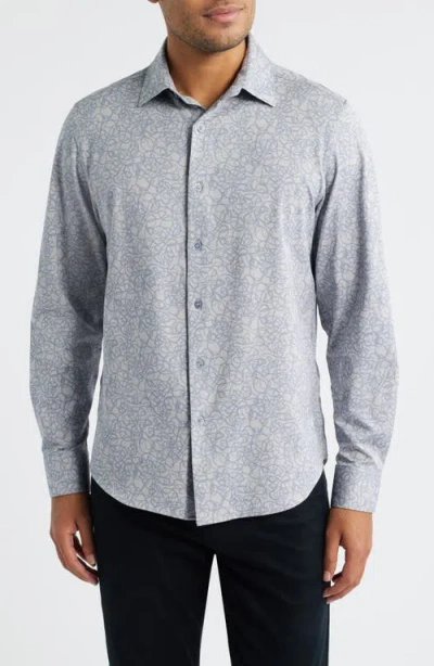 Bugatchi James Ooohcotton® Serpentine String Print Twill Button-up Shirt In Silver