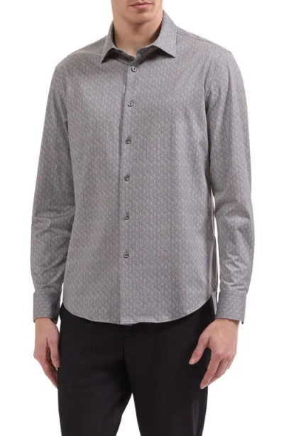 Bugatchi James Ooohcotton Tech Long Sleeve Button Up Shirt In Gray