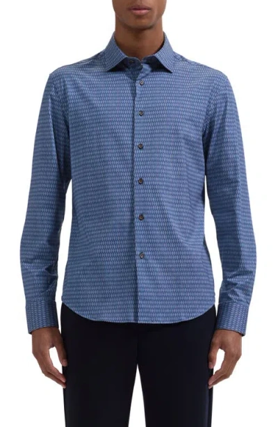 Bugatchi Jimmy Ooohcotton® Basketweave Print Button-up Shirt In Blue