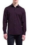 Bugatchi Jimmy Ooohcotton® Geo Pattern Button-up Shirt In Burgundy