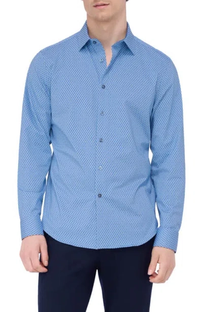 Bugatchi Jimmy Ooohcotton® Geo Print Button-up Shirt In Air Blue