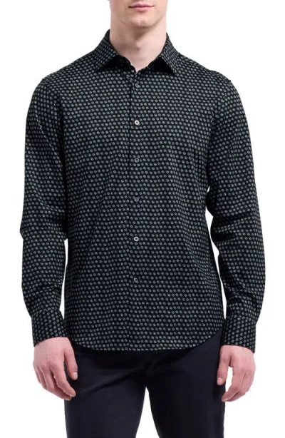 Bugatchi Jimmy Ooohcotton® Geo Print Button-up Shirt In Black
