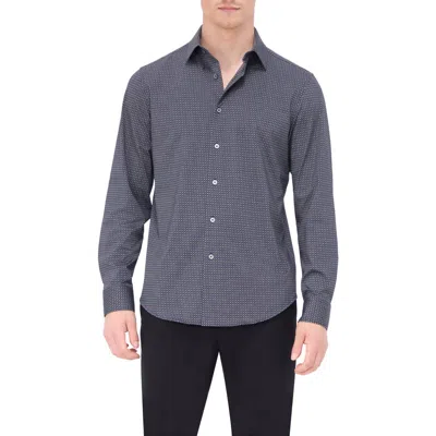 Bugatchi Jimmy Ooohcotton® Geo Print Button-up Shirt In Black/grey