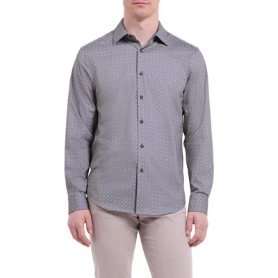 Bugatchi Jimmy Ooohcotton® Geo Print Button-up Shirt In Gray