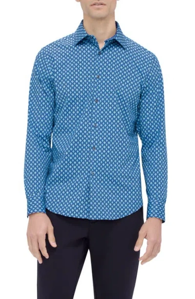 Bugatchi Jimmy Ooohcotton® Geo Print Button-up Shirt In Blue