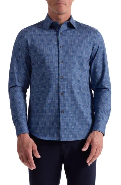 Bugatchi Jimmy Ooohcotton® Grid Button-up Shirt In Blue