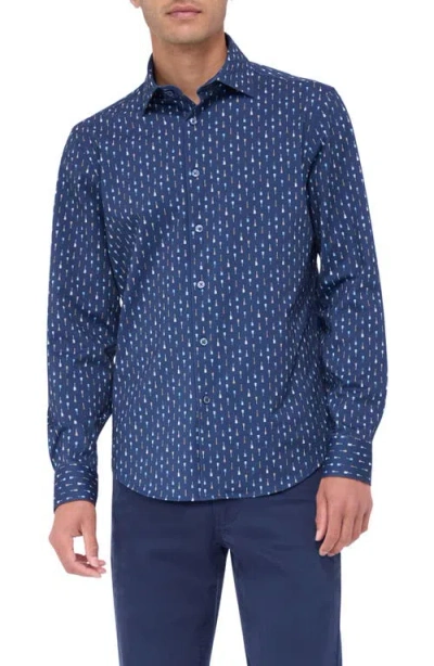 Bugatchi Jimmy Ooohcotton® Guitar Print Button-up Shirt In Blue