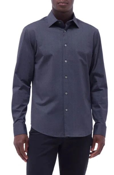 Bugatchi Jimmy Ooohcotton® Herringbone Button-up Shirt In Black