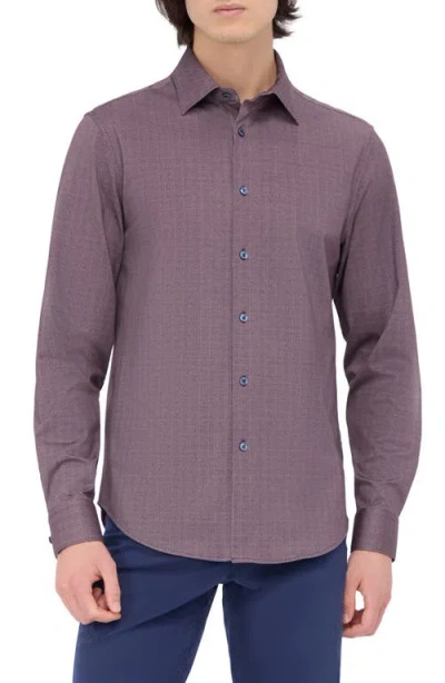 Bugatchi Jimmy Ooohcotton® Herringbone Button-up Shirt In Cabernet
