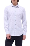 Bugatchi Jimmy Ooohcotton® Leaf Print Button-up Shirt In Platinum