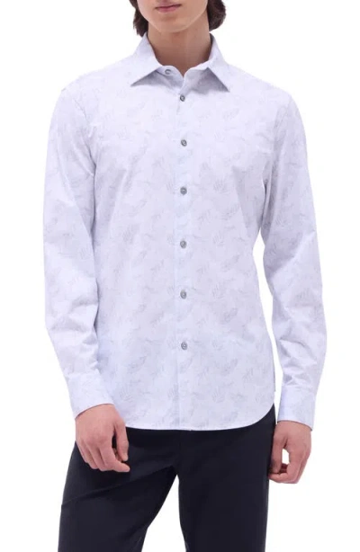 Bugatchi Jimmy Ooohcotton® Leaf Print Button-up Shirt In Platinum
