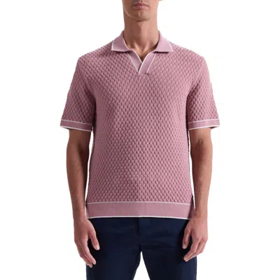 Bugatchi Johnny Collar Basket Stitch Cotton Blend Polo Sweater In Gold