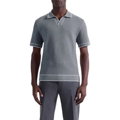 Bugatchi Johnny Collar Basket Stitch Cotton Blend Polo Sweater In Gray