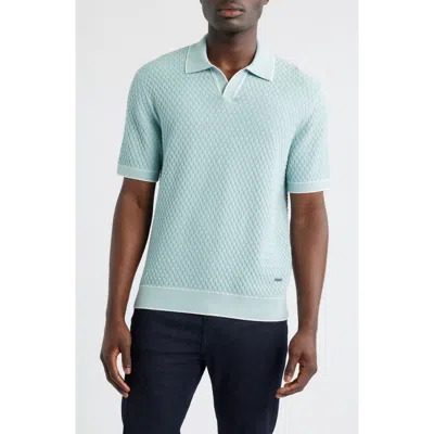 Bugatchi Johnny Collar Basket Stitch Cotton Blend Polo Sweater In Green