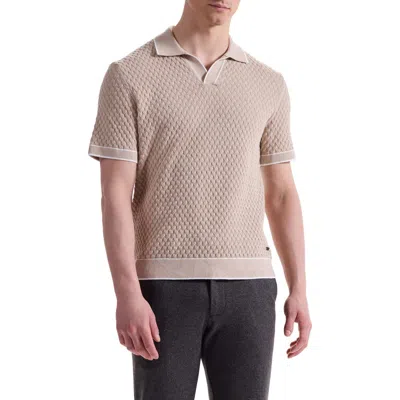 Bugatchi Johnny Collar Basket Stitch Cotton Blend Polo Sweater In Nude