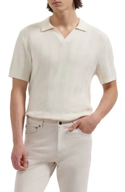 Bugatchi Johnny Collar Basket Stitch Cotton Blend Short Sleeve Sweater In Neutral