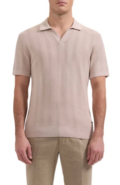 Bugatchi Johnny Collar Basket Stitch Cotton Blend Short Sleeve Sweater In Pink