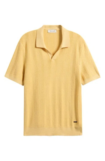 Bugatchi Johnny Collar Basket Stitch Cotton Blend Short Sleeve Sweater In Yellow