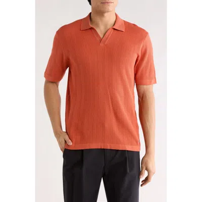 Bugatchi Johnny Collar Ribbed Cotton & Silk Polo Sweater In Orange