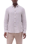 Bugatchi Julian Check Slub Linen Button-up Shirt In Olive