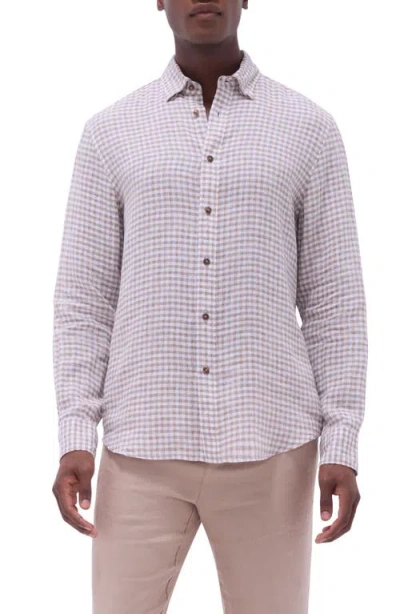 Bugatchi Julian Check Slub Linen Button-up Shirt In Olive