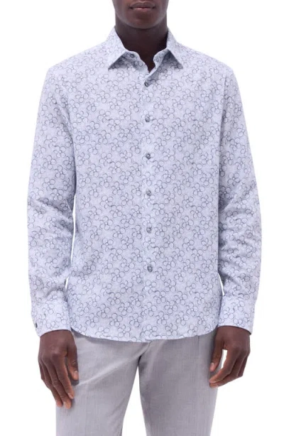 Bugatchi Julian Floral Cotton Button-up Shirt In Platinum
