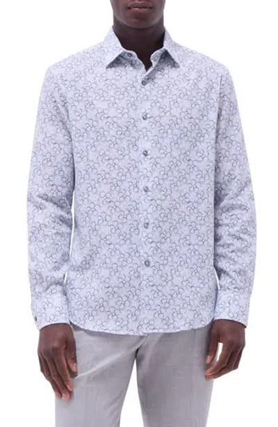 Bugatchi Julian Floral Cotton Button-up Shirt In Silver
